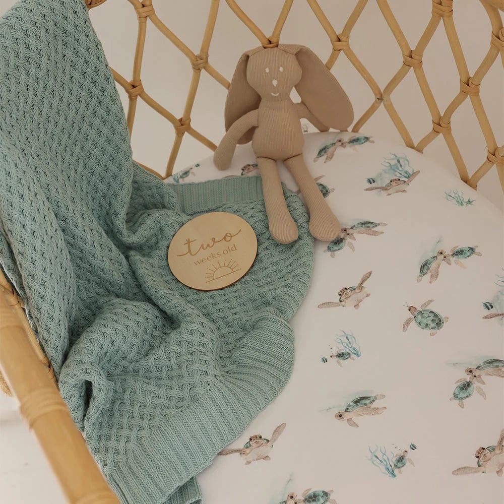 Snuggle Hunny Kids Linen Blankets Sage Diamond Knit Organic Baby Blanket