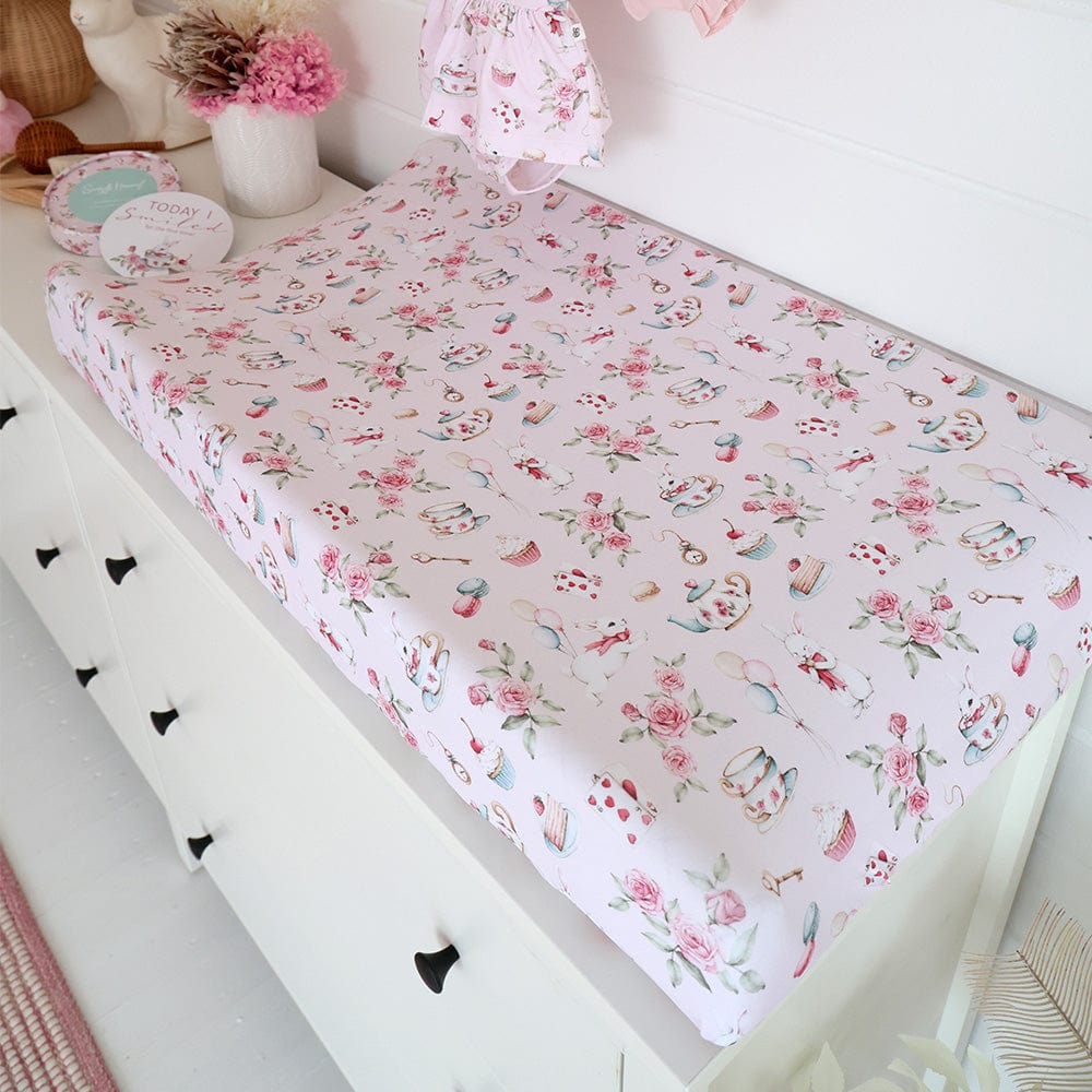 Snuggle Hunny Kids Linen Sheets Alice's Tea Party Bassinet Sheet / Change Pad Cover