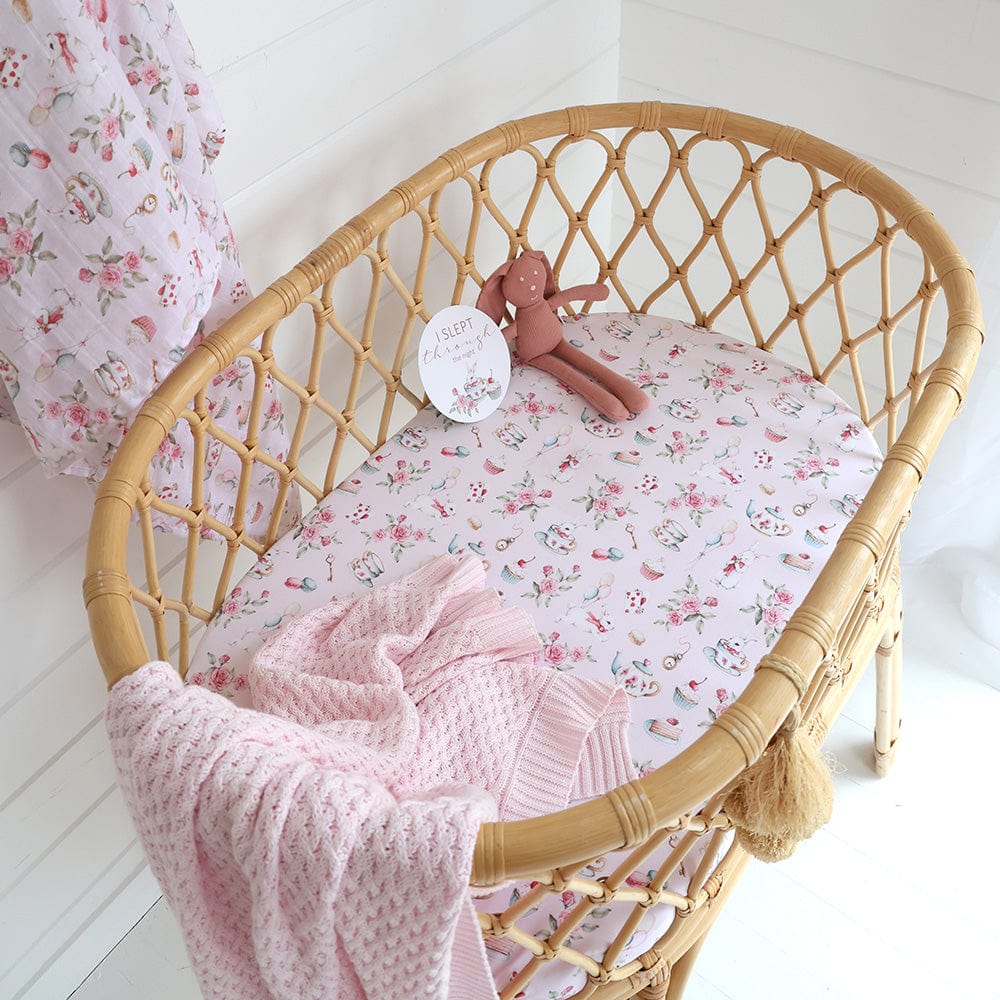 Snuggle Hunny Kids Linen Sheets Alice's Tea Party Bassinet Sheet / Change Pad Cover