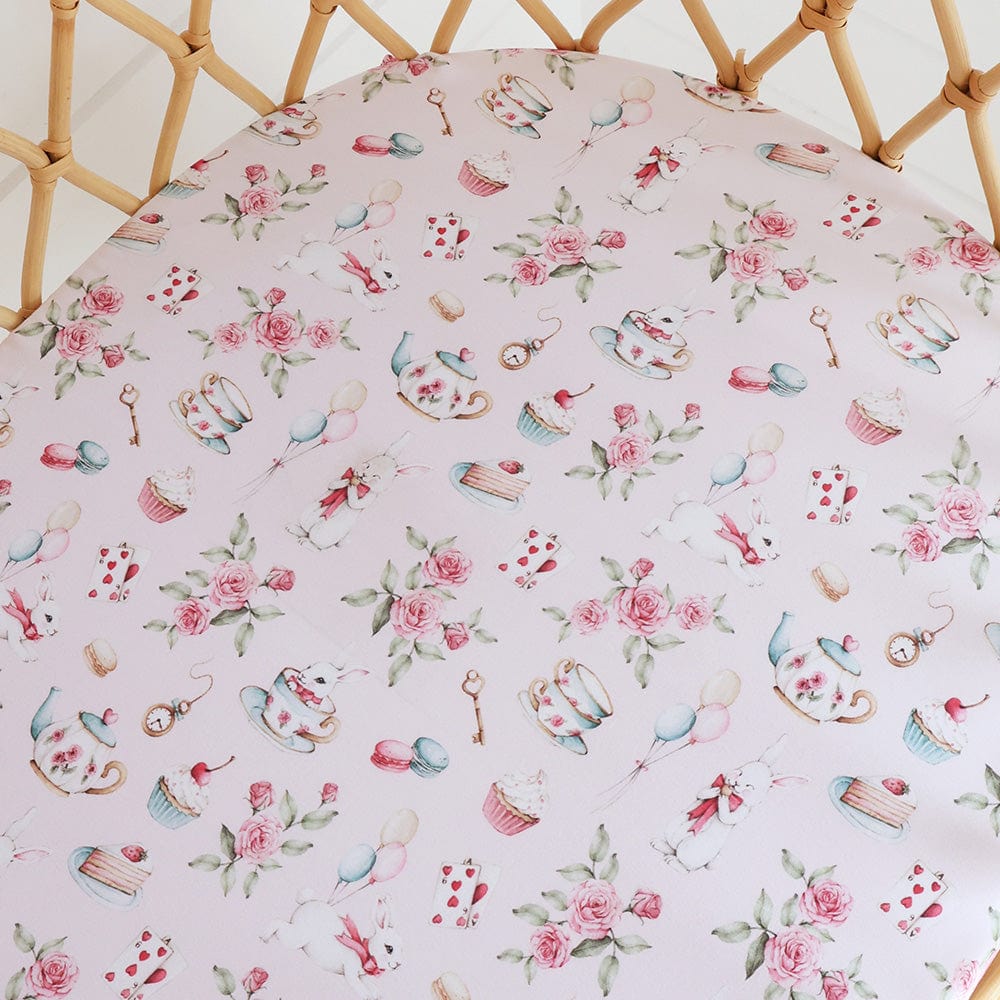 Snuggle Hunny Kids Linen Sheets Alice's Tea Party Bassinet Sheet / Change Pad Cover