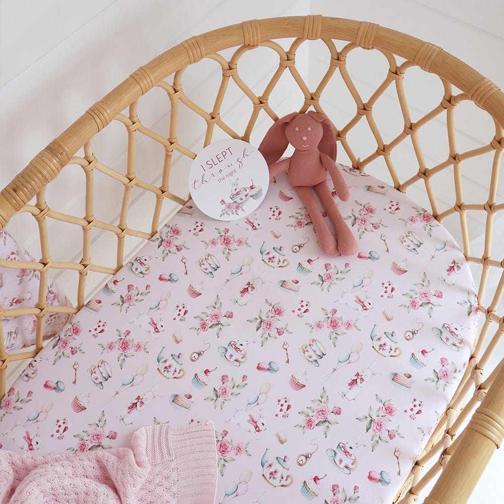 Snuggle Hunny Kids Linen Sheets Alice's Tea Party Bassinet Sheet / Change Pad Cover