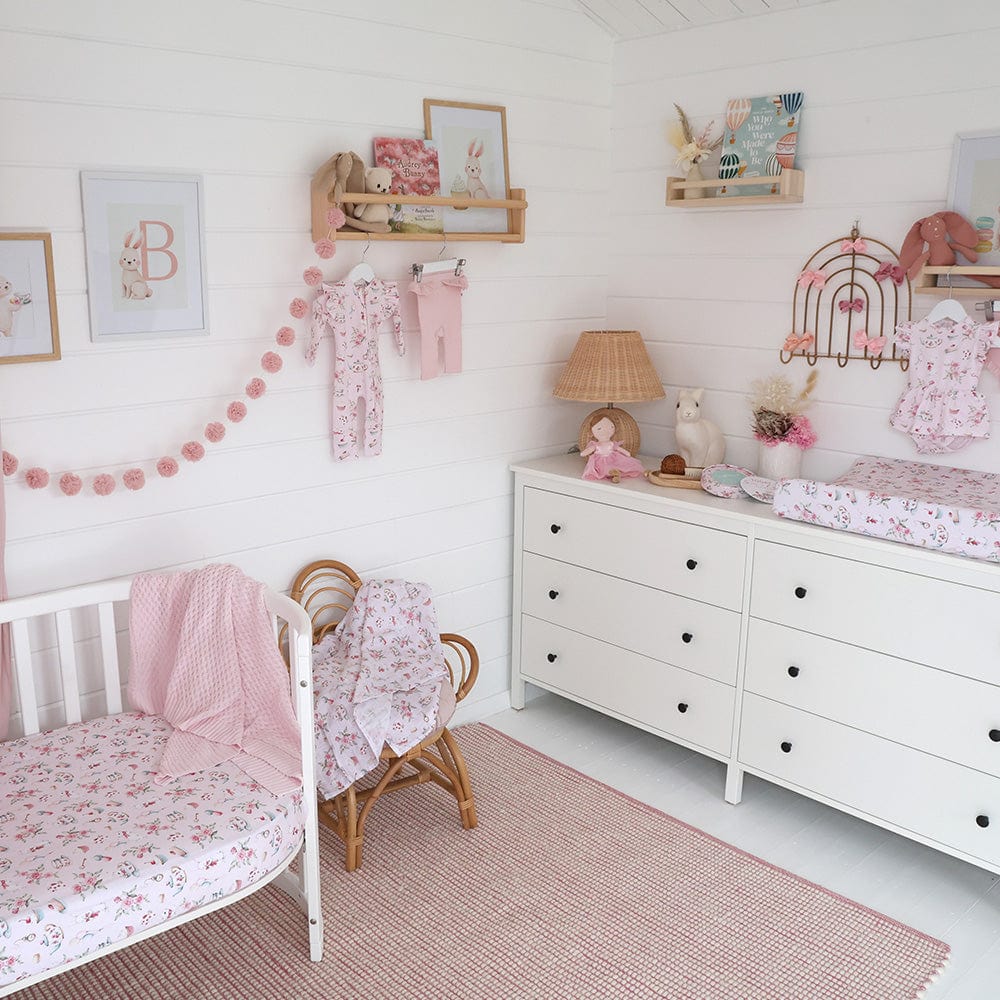 Snuggle Hunny Kids Linen Sheets Alice's Tea Party Organic Fitted Cot Sheet