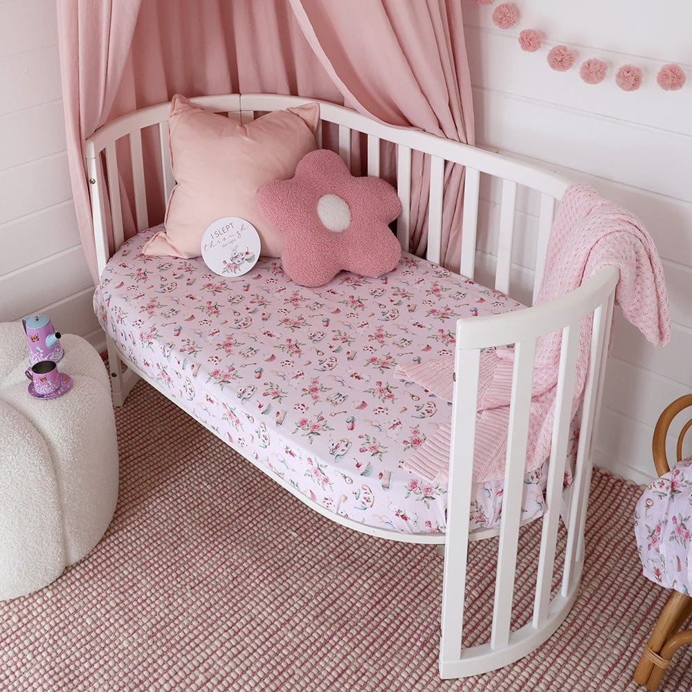Snuggle Hunny Kids Linen Sheets Alice's Tea Party Organic Fitted Cot Sheet
