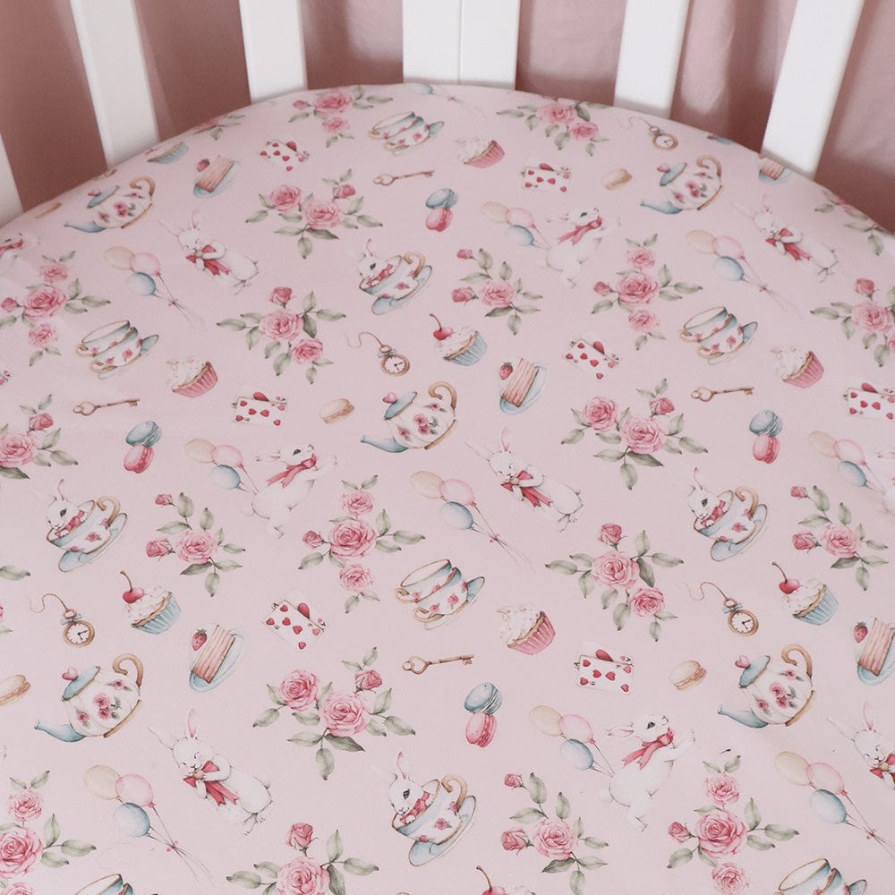 Snuggle Hunny Kids Linen Sheets Alice's Tea Party Organic Fitted Cot Sheet