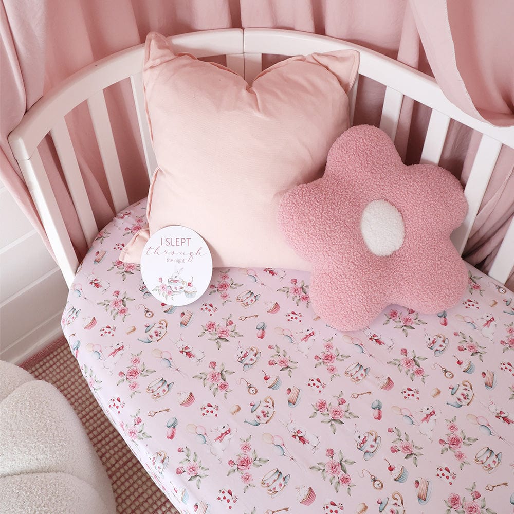 Snuggle Hunny Kids Linen Sheets Alice's Tea Party Organic Fitted Cot Sheet