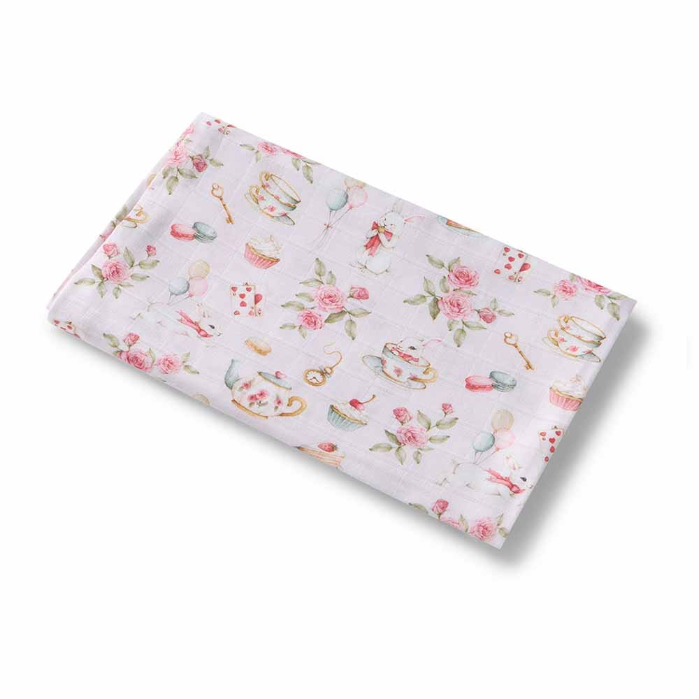 Snuggle Hunny Kids Linen Sheets Alice's Tea Party Organic Muslin Wrap