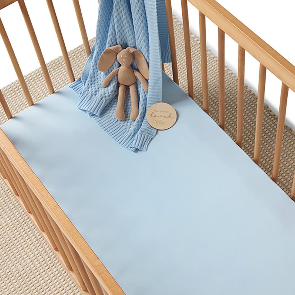 Snuggle Hunny Kids Linen Sheets Baby Blue Organic Fitted Cot Sheet