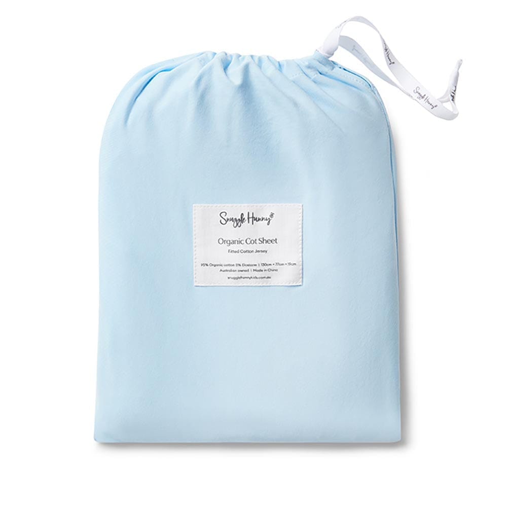 Snuggle Hunny Kids Linen Sheets Baby Blue Organic Fitted Cot Sheet