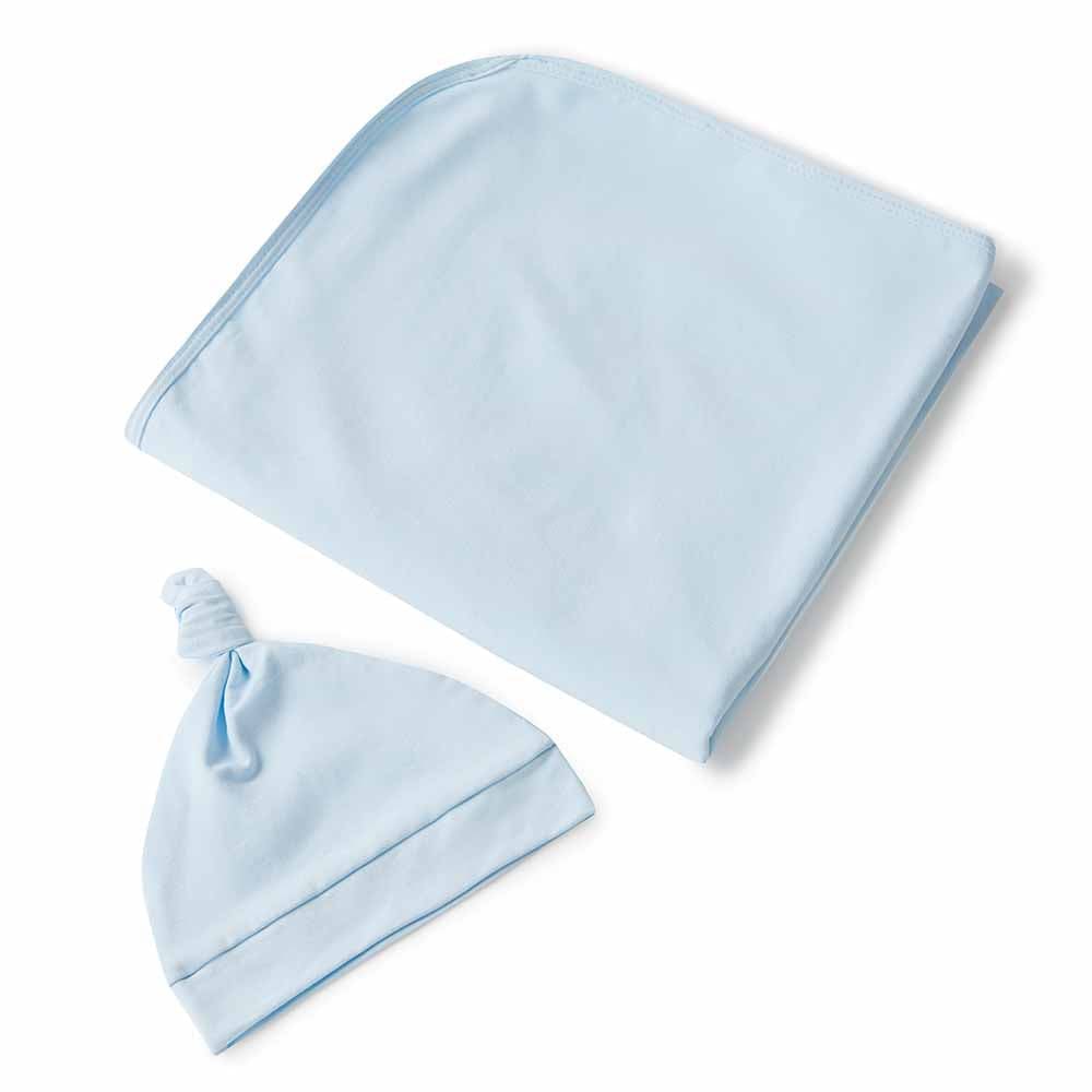 Snuggle Hunny Kids Linen Sheets Baby Blue Organic Jersey Wrap & Beanie Set