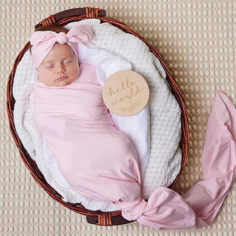 Snuggle Hunny Kids Linen Sheets Baby Pink Organic Jersey Wrap & Topknot Set