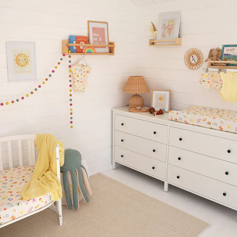 Snuggle Hunny Kids Linen Sheets Beach Fun Organic Fitted Cot Sheet