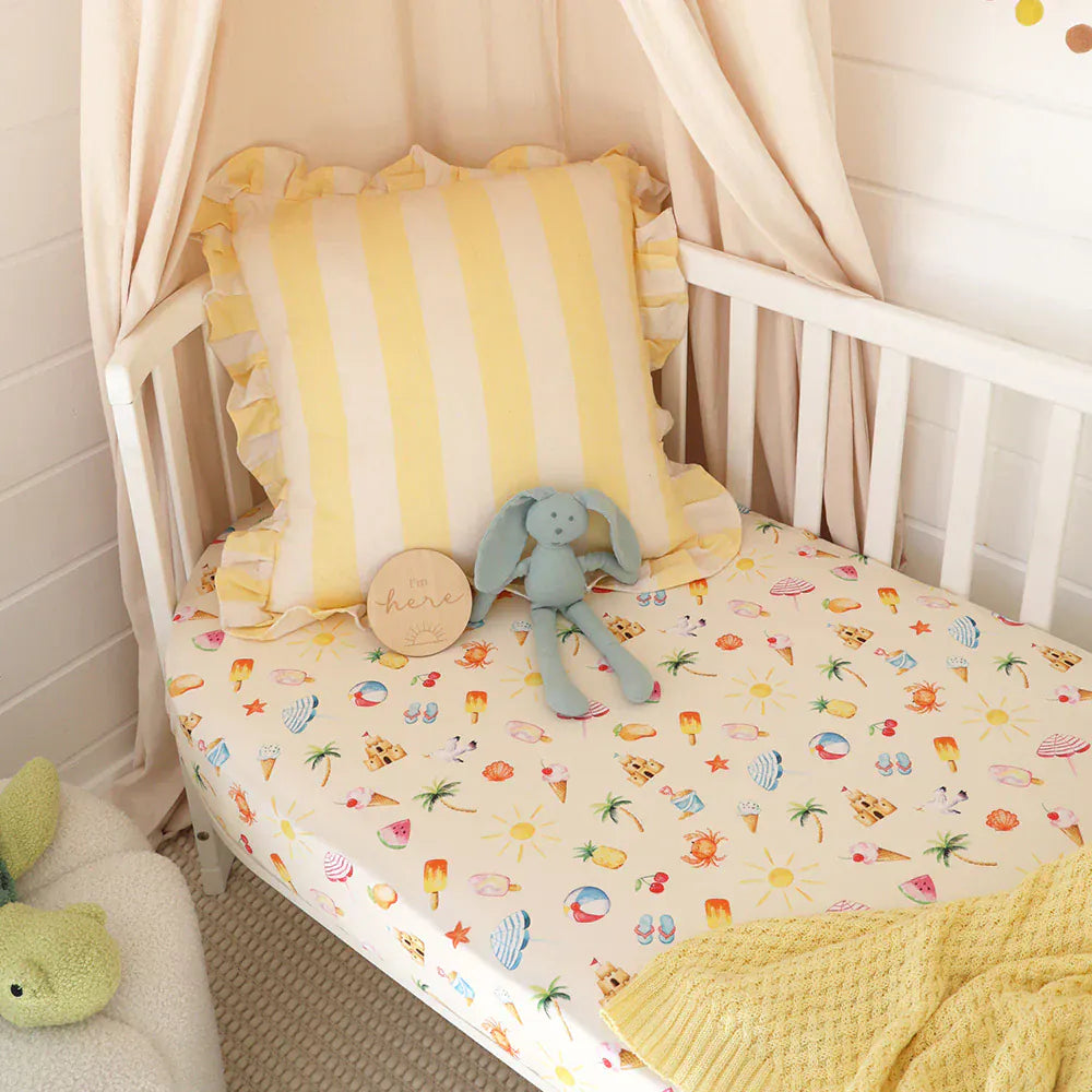 Snuggle Hunny Kids Linen Sheets Beach Fun Organic Fitted Cot Sheet