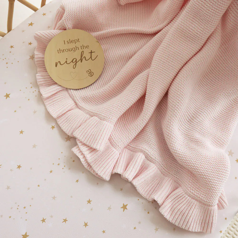Snuggle Hunny Kids Linen Sheets Blush Pink Ruffle Knit Organic Baby Blanket