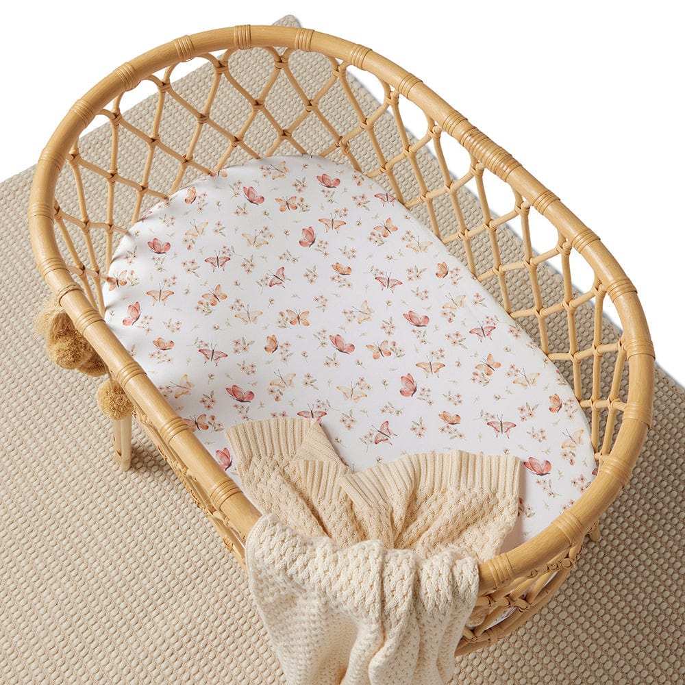 Snuggle Hunny Kids Linen Sheets Butterfly Organic Bassinet Sheet / Change Pad Cover