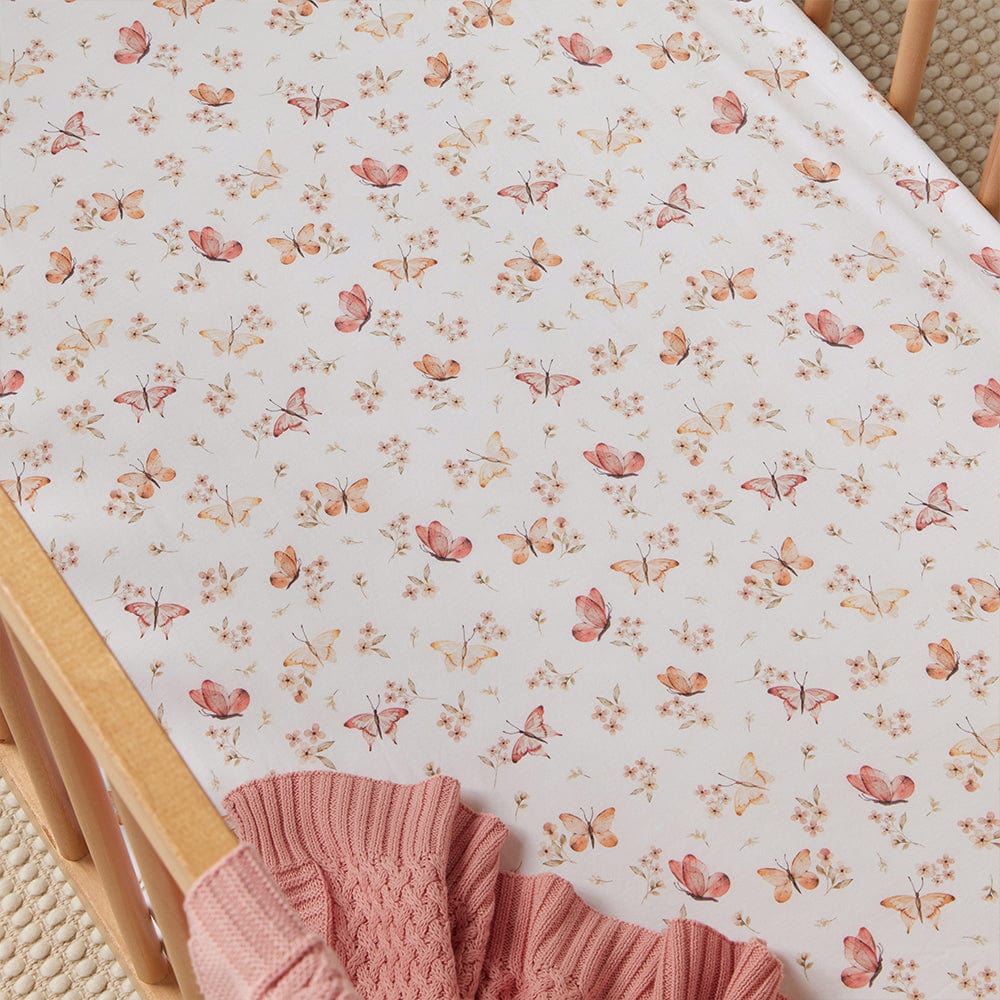 Snuggle Hunny Kids Linen Sheets Butterfly Organic Fitted Cot Sheet