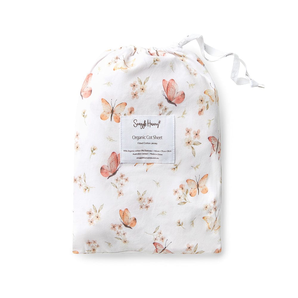 Snuggle Hunny Kids Linen Sheets Butterfly Organic Fitted Cot Sheet