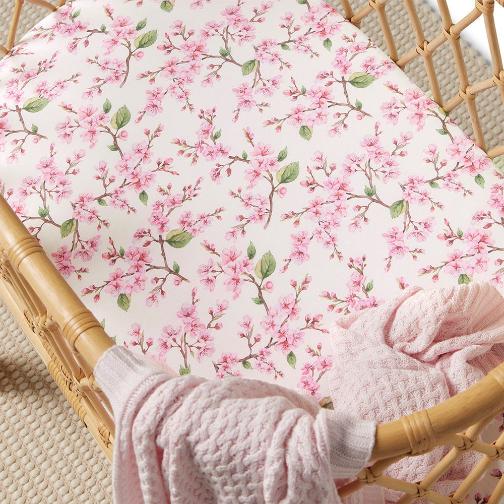 Snuggle Hunny Kids Linen Sheets Cherry Blossom Organic Bassinet Sheet / Change Pad Cover