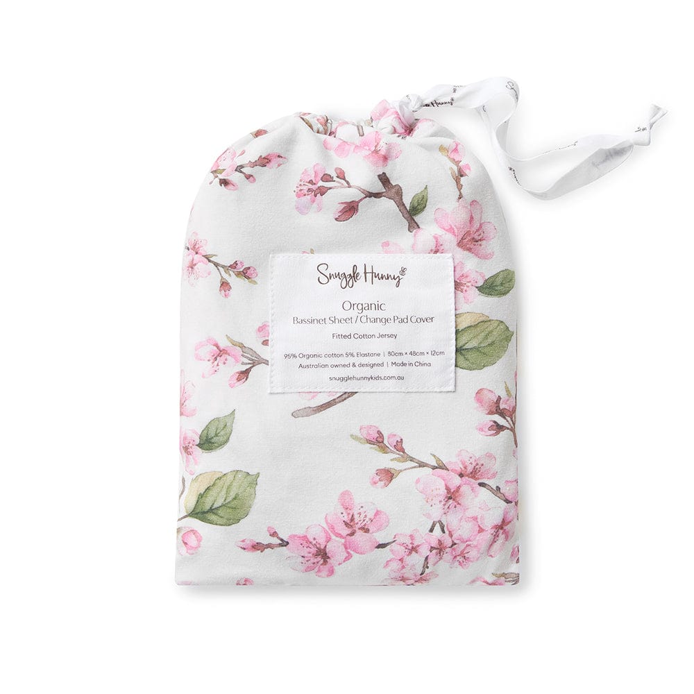 Snuggle Hunny Kids Linen Sheets Cherry Blossom Organic Bassinet Sheet / Change Pad Cover