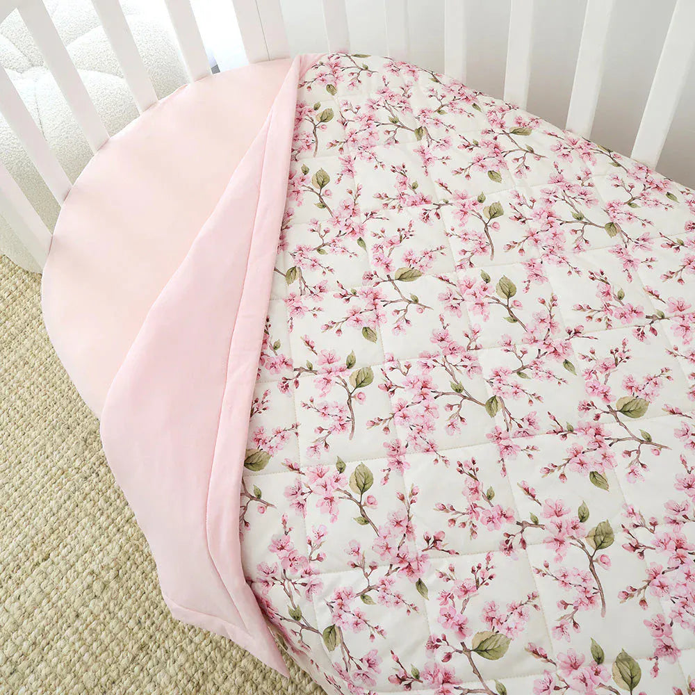 Snuggle Hunny Kids Linen Sheets Cherry Blossom Organic Cotton Cot Comforter