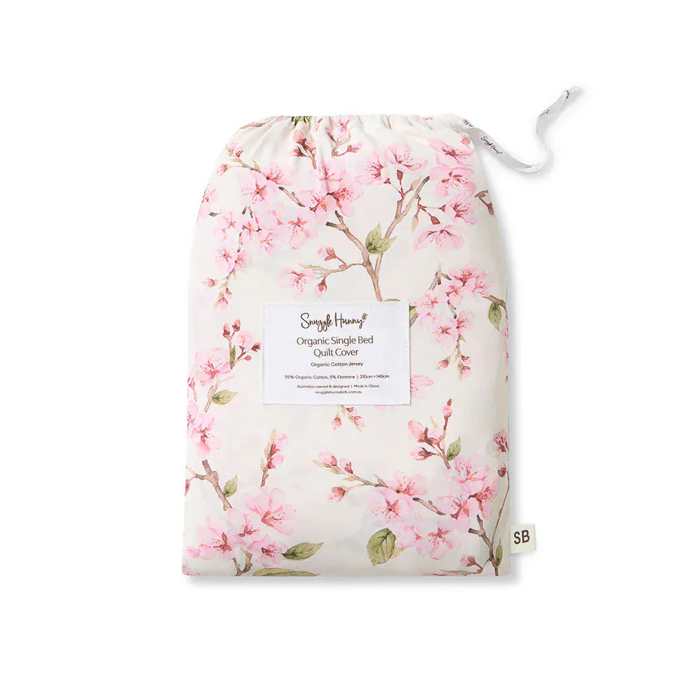 Snuggle Hunny Kids Linen Sheets Cherry Blossom Organic Cotton Quilt Cover - Single Bed