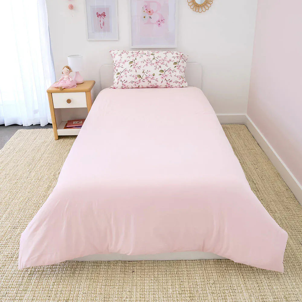 Snuggle Hunny Kids Linen Sheets Cherry Blossom Organic Cotton Quilt Cover - Single Bed