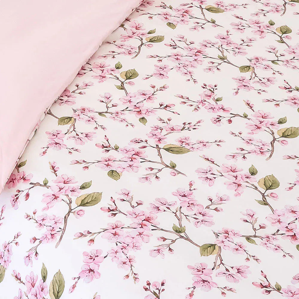 Snuggle Hunny Kids Linen Sheets Cherry Blossom Organic Cotton Quilt Cover - Single Bed