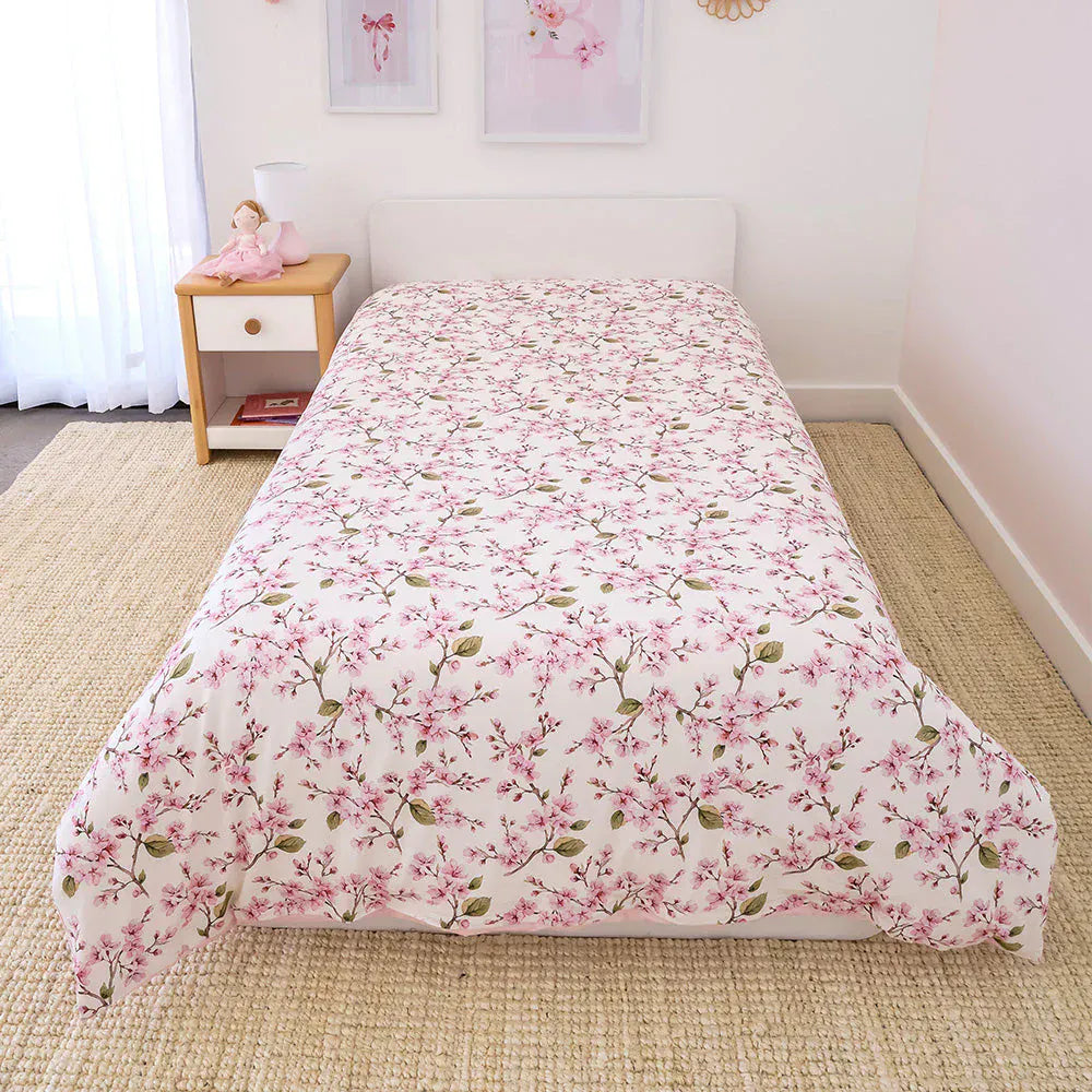 Snuggle Hunny Kids Linen Sheets Cherry Blossom Organic Cotton Quilt Cover - Single Bed
