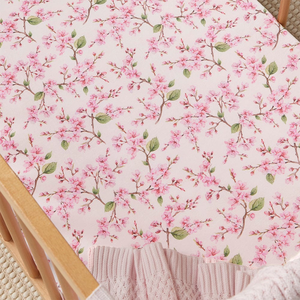 Snuggle Hunny Kids Linen Sheets Cherry Blossom Organic Fitted Cot Sheet