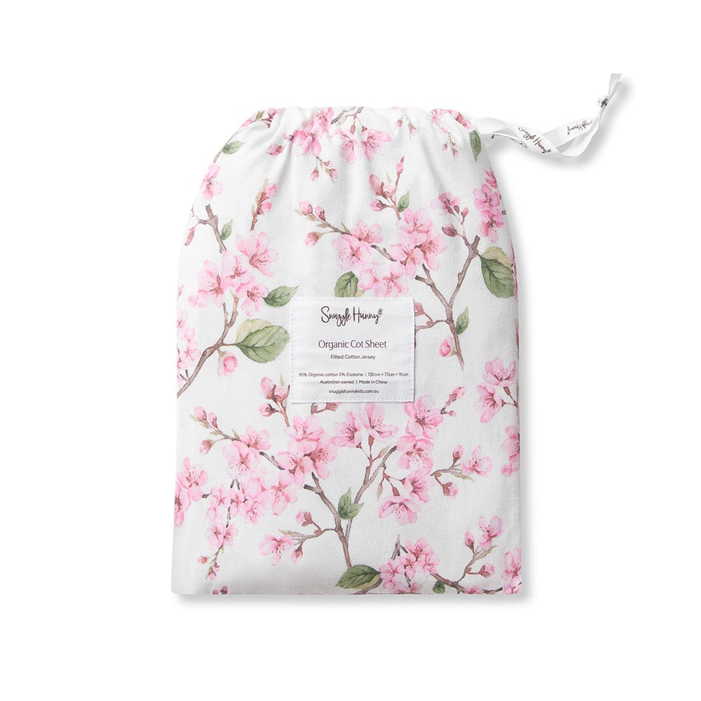 Snuggle Hunny Kids Linen Sheets Cherry Blossom Organic Fitted Cot Sheet