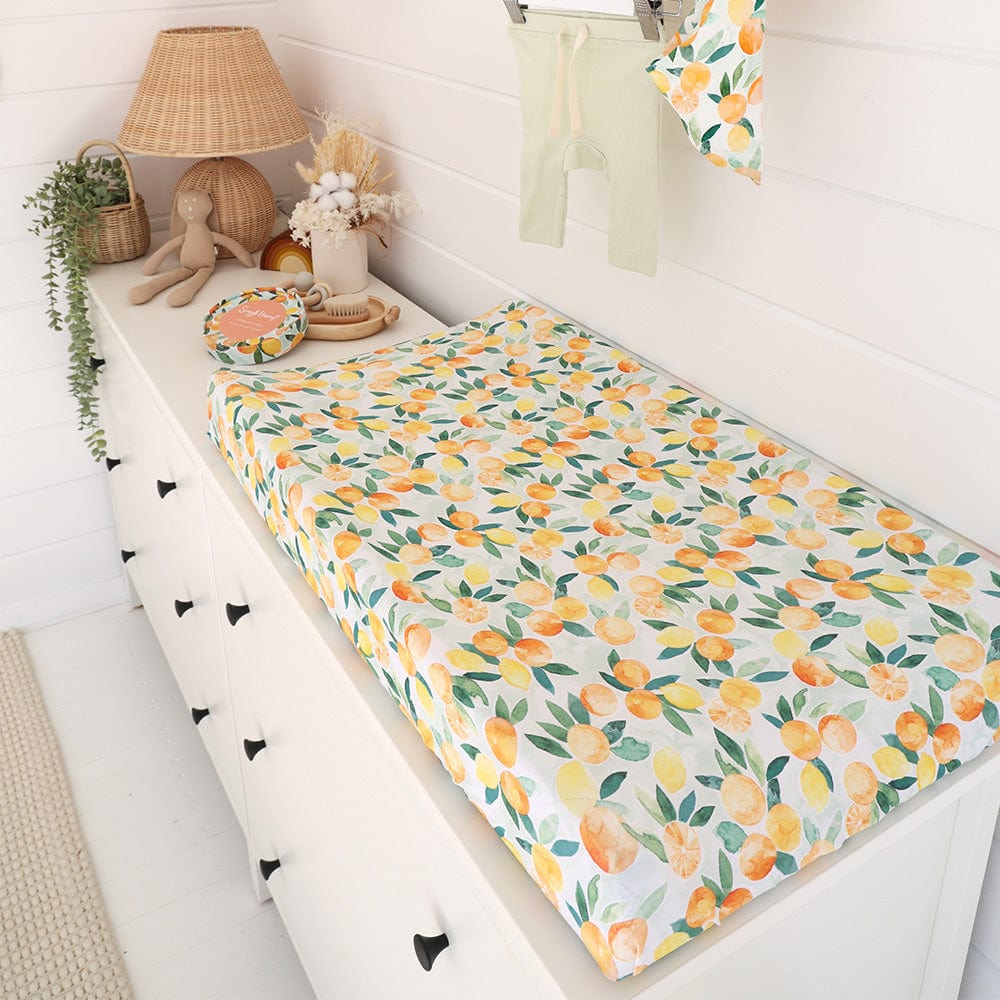 Snuggle Hunny Kids Linen Sheets Citrus Squeeze Organic Bassinet Sheet / Change Pad Cover