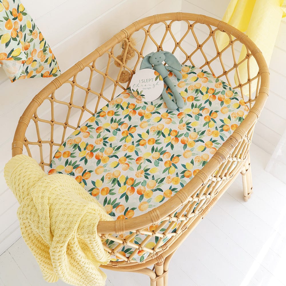 Snuggle Hunny Kids Linen Sheets Citrus Squeeze Organic Bassinet Sheet / Change Pad Cover