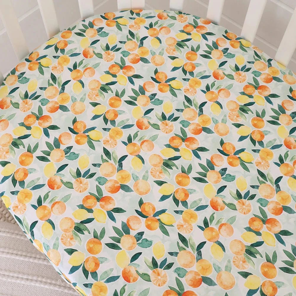 Snuggle Hunny Kids Linen Sheets Citrus Squeeze Organic Fitted Cot Sheet
