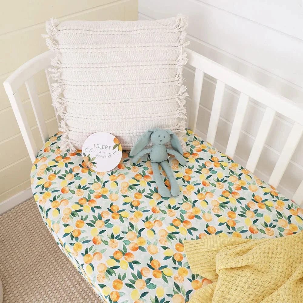 Snuggle Hunny Kids Linen Sheets Citrus Squeeze Organic Fitted Cot Sheet