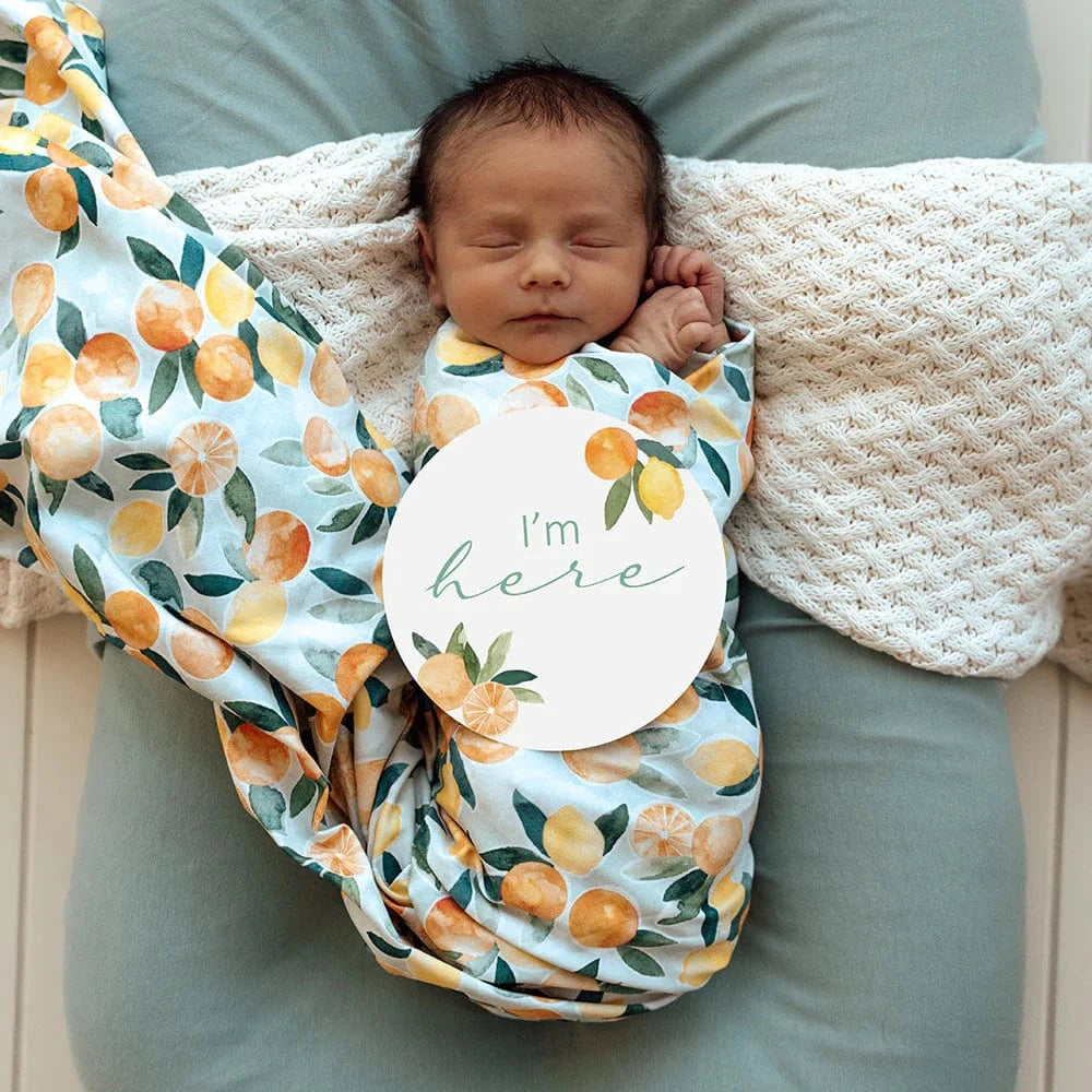 Snuggle Hunny Kids Linen Sheets Citrus Squeeze Organic Jersey Wrap & Beanie Set