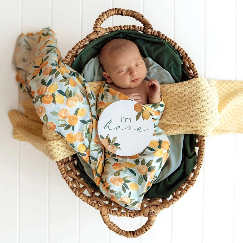 Snuggle Hunny Kids Linen Sheets Citrus Squeeze Organic Muslin Wrap