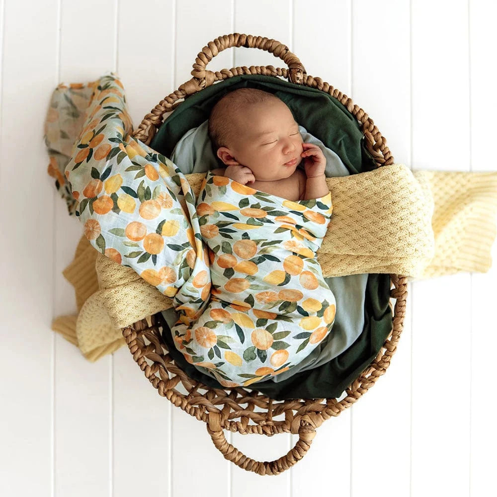 Snuggle Hunny Kids Linen Sheets Citrus Squeeze Organic Muslin Wrap