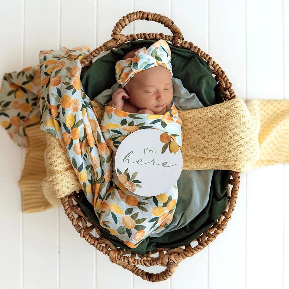 Snuggle Hunny Kids Linen Sheets Citrus Squeeze Organic Muslin Wrap