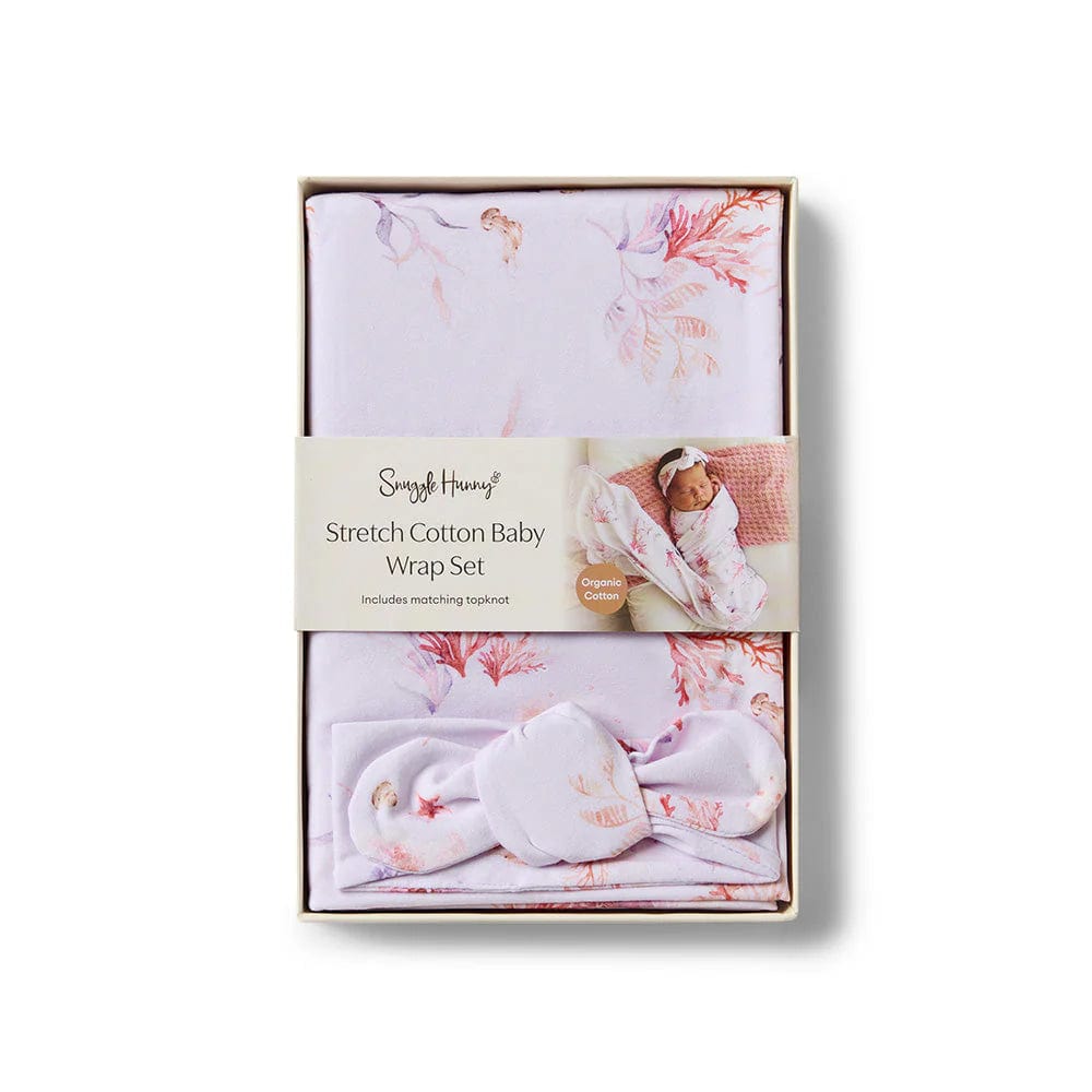 Snuggle Hunny Kids Linen Sheets Coral Organic Jersey Wrap & Topknot Set