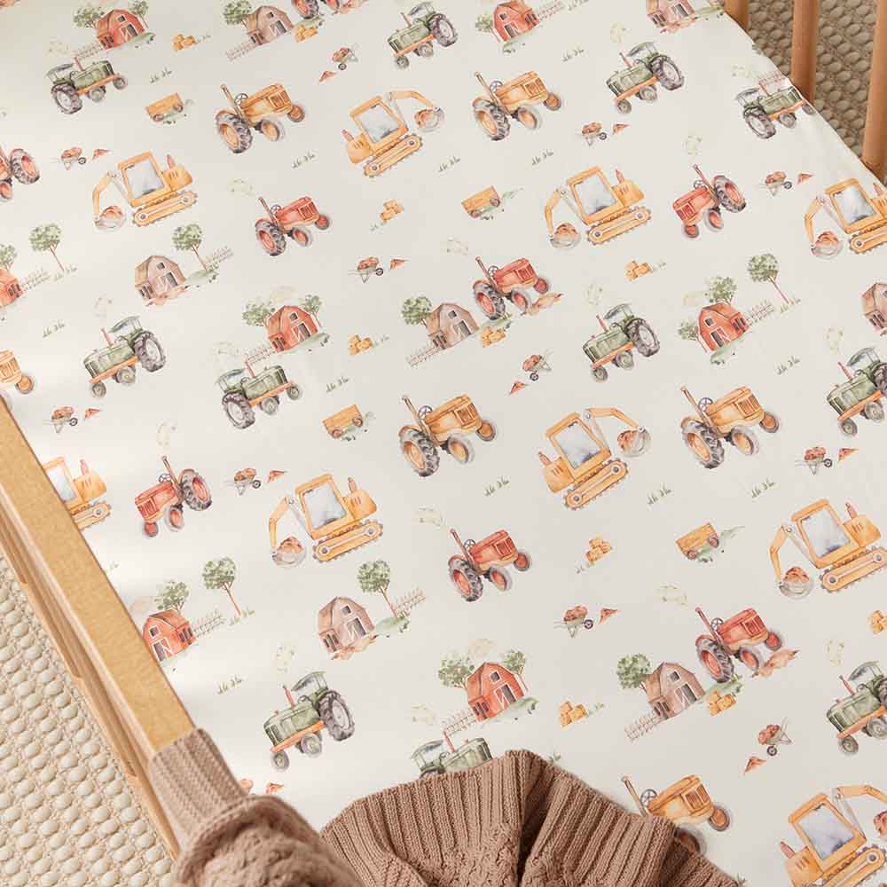 Snuggle Hunny Kids Linen Sheets Diggers Organic Fitted Cot Sheet