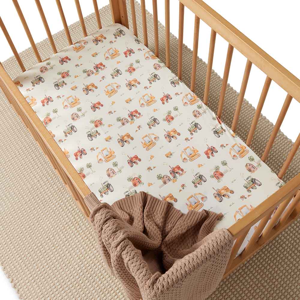 Snuggle Hunny Kids Linen Sheets Diggers Organic Fitted Cot Sheet