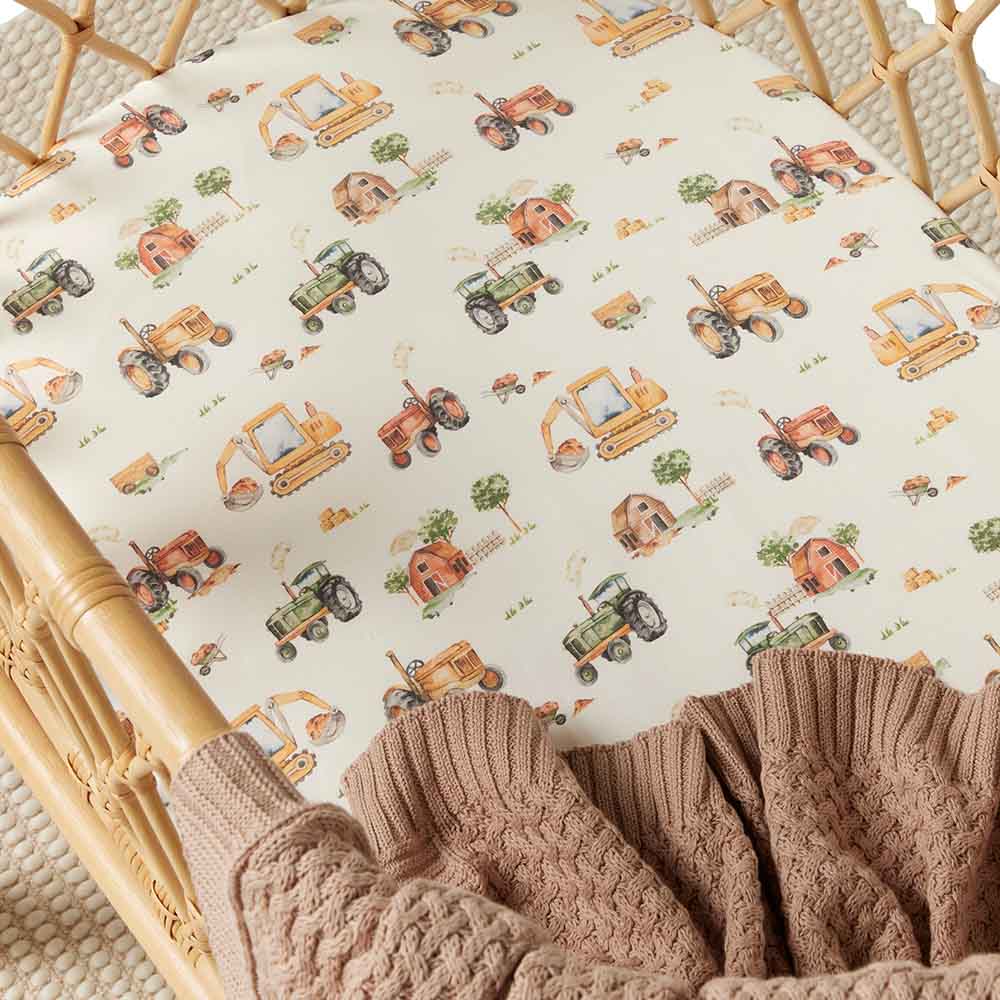 Snuggle Hunny Kids Linen Sheets Diggers & Tractors Organic Bassinet Sheet / Change Pad Cover