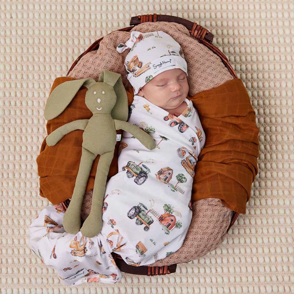 Diggers Tractors Organic Jersey Wrap Beanie Set Parnell Baby