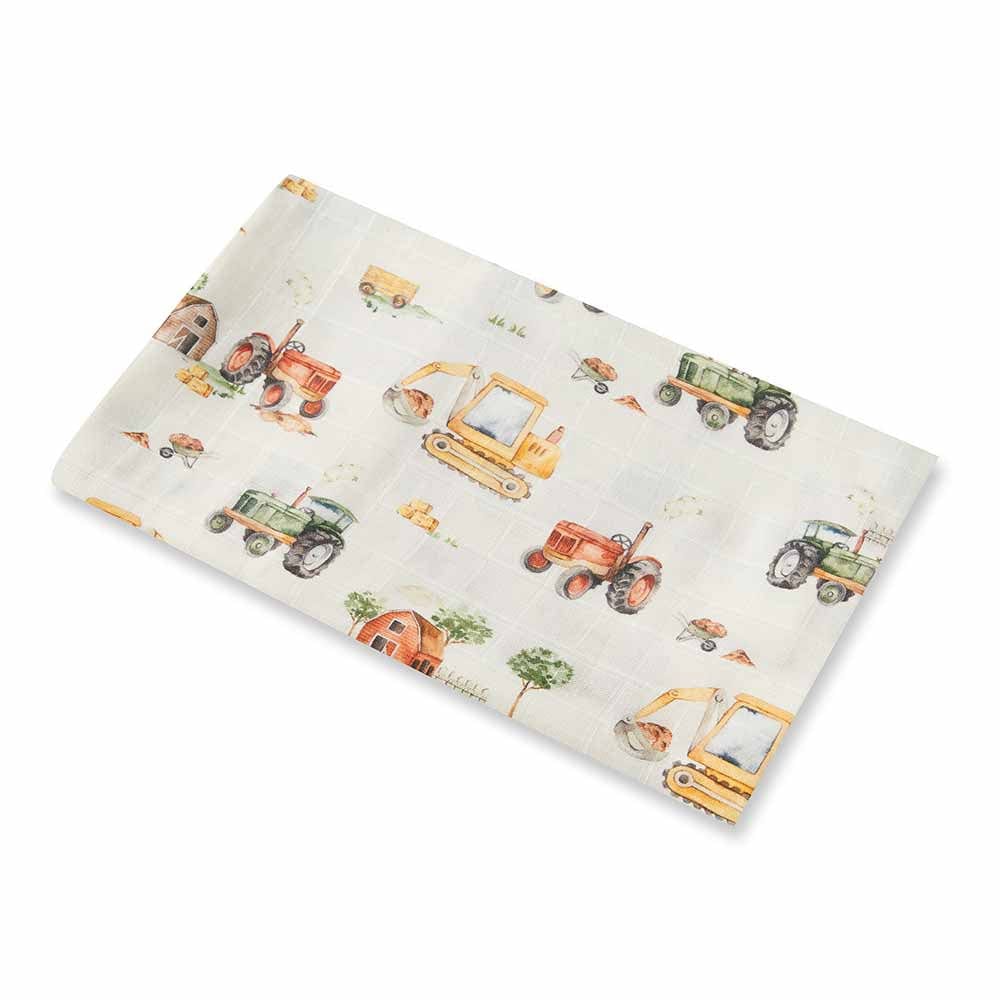 Snuggle Hunny Kids Linen Sheets Diggers & Tractors Organic Muslin Wrap