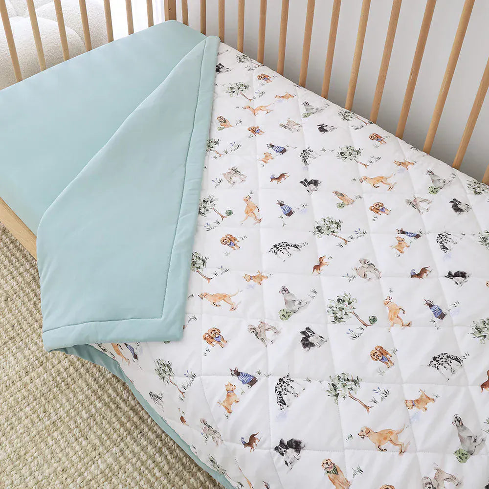 Snuggle Hunny Kids Linen Sheets Dog Park Organic Cotton Cot Comforter