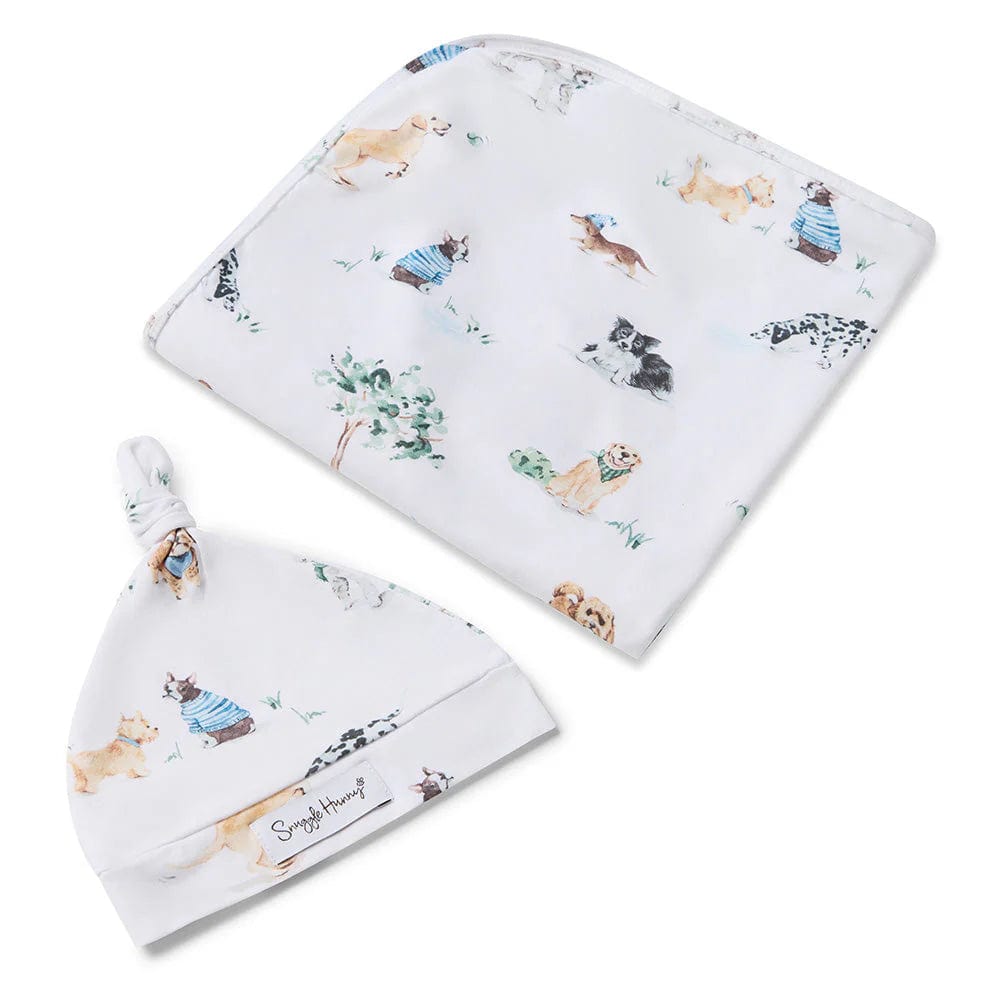 Snuggle Hunny Kids Linen Sheets Dog Park Organic Jersey Wrap & Beanie Set