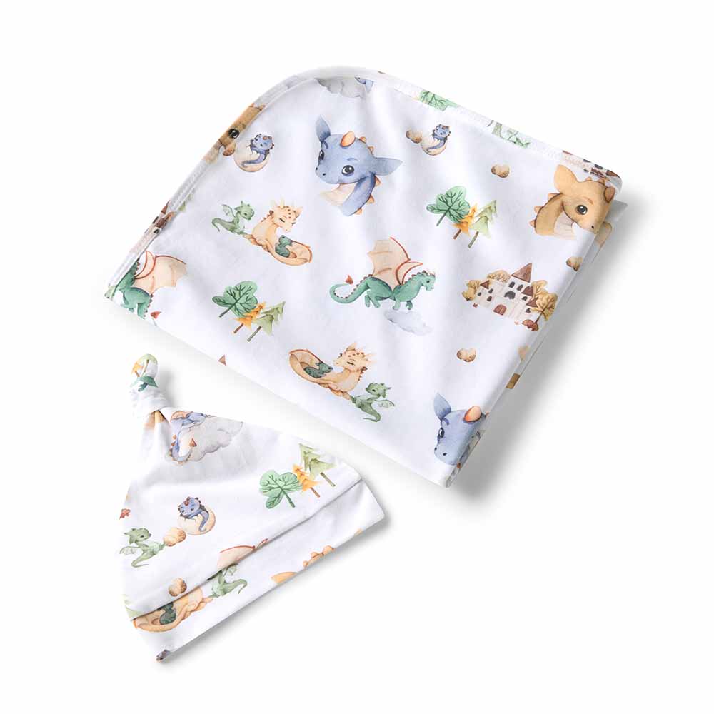 Snuggle Hunny Kids Linen Sheets Dragon Organic Jersey Wrap & Beanie Set
