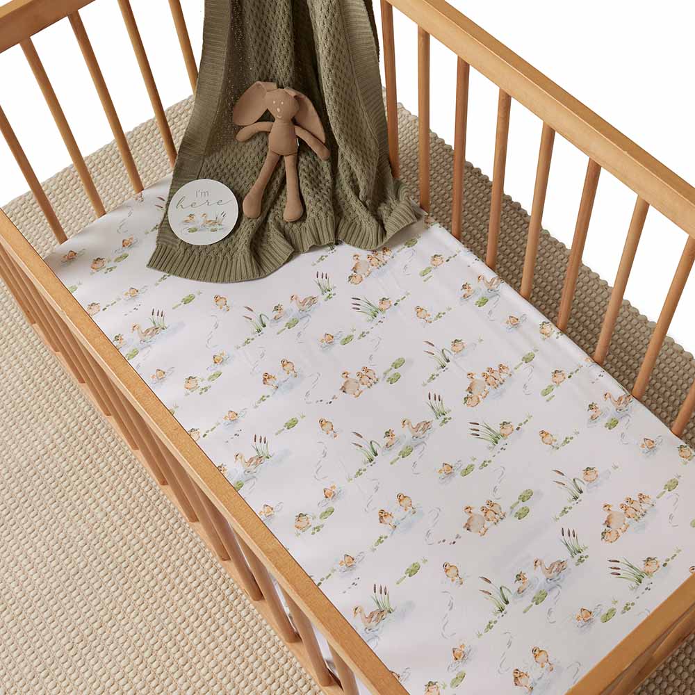Snuggle Hunny Kids Linen Sheets Duck Pond Organic Fitted Cot Sheet