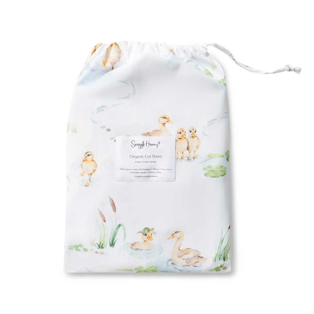 Snuggle Hunny Kids Linen Sheets Duck Pond Organic Fitted Cot Sheet