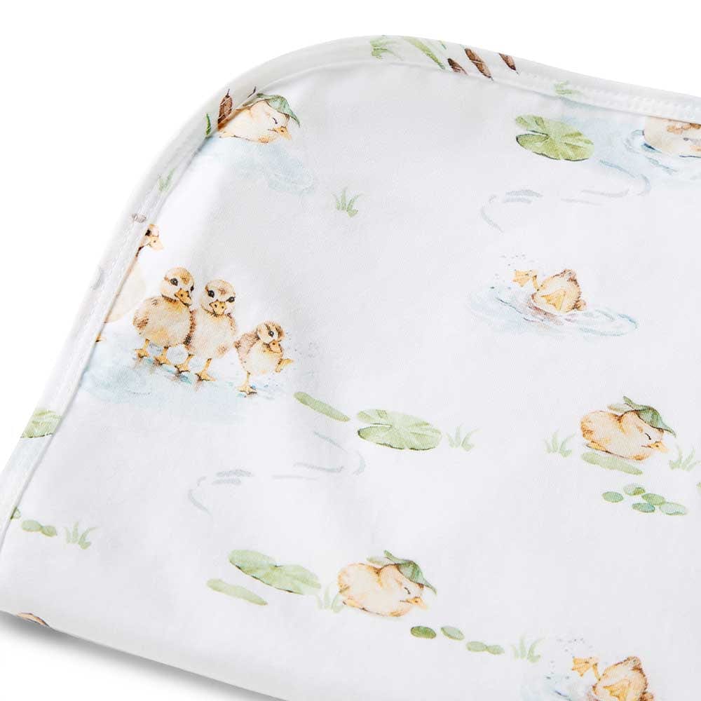 Snuggle Hunny Kids Linen Sheets Duck Pond Organic Jersey Wrap & Beanie Set