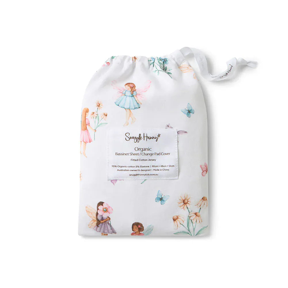 Snuggle Hunny Kids Linen Sheets Fairy Garden Organic Bassinet Sheet / Change Pad Cover